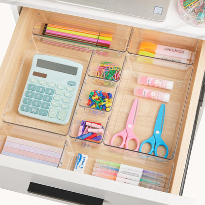 Vtopmart Clear Plastic Drawer Organizers Set - 25 PCS Versatile Storage Bins for Makeup, Bathroom & Kitchen