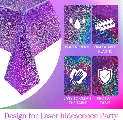 Just Shimmer Holographic Laser Tablecloth - Waterproof & Easy to Clean for Parties | Purple, 1 Count