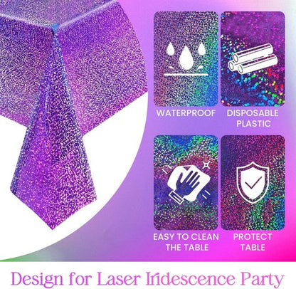 Just Shimmer Holographic Laser Tablecloth - Waterproof & Easy to Clean for Parties | Purple, 1 Count