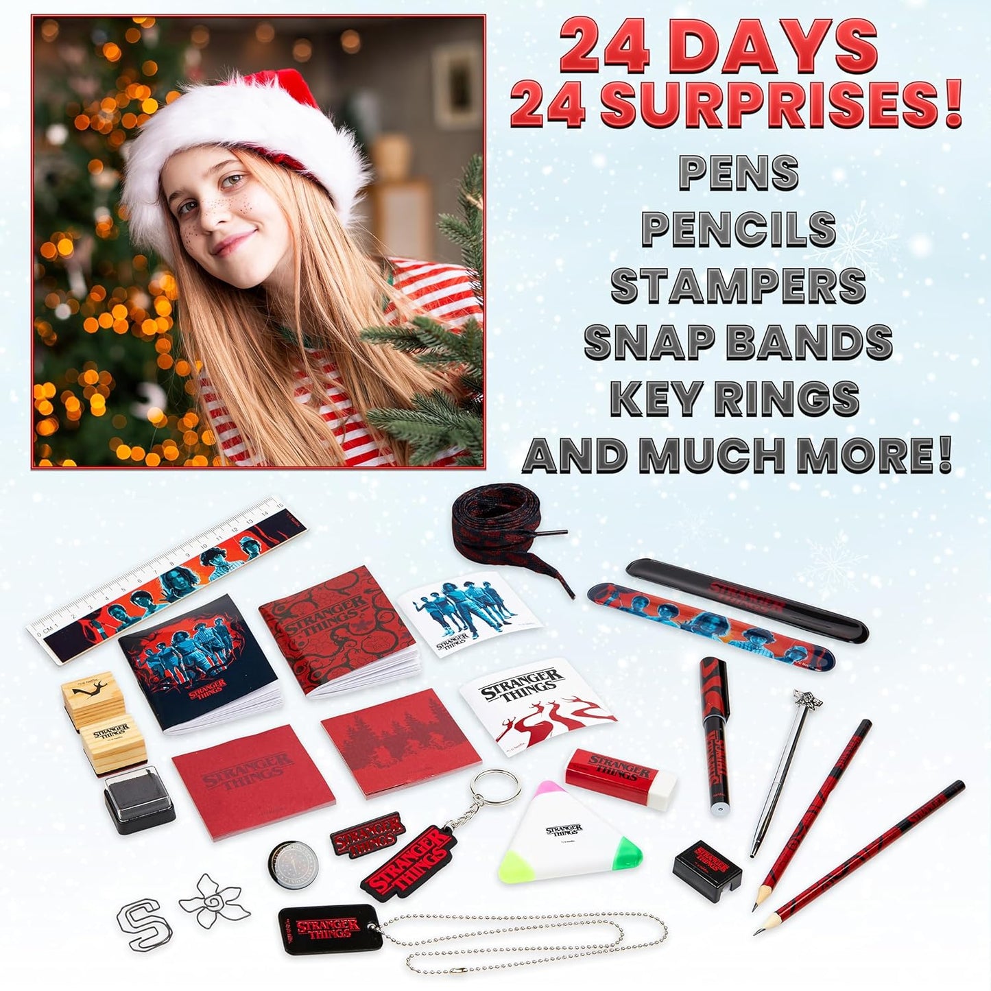 Stranger Things Advent Calendar 2025 - Unique Stationery, Necklace, Keyrings, Stamps & Stickers Set