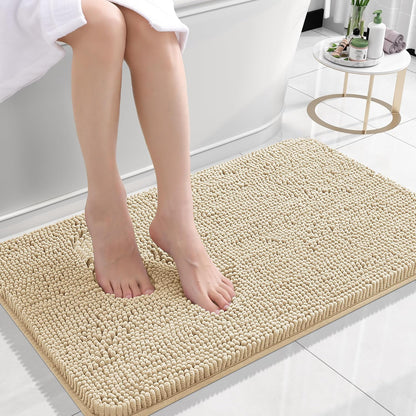 OLANLY Bath Rugs - Extra Soft Chenille with Quick-Dry Rubber Backing | 24x16 Inches, Beige