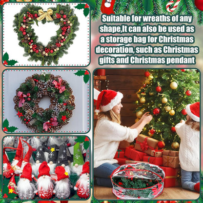 Shappy Clear Christmas Wreath Storage Container - 24 Inch Xmas Wreath Bag with Dual Zippers & Reinforced Handles | Red