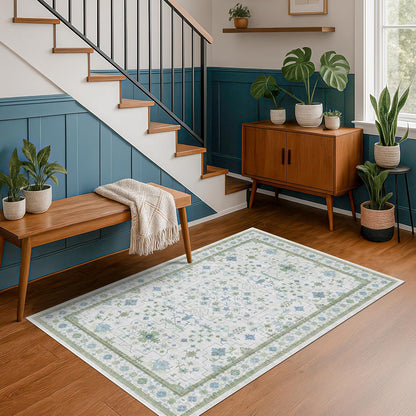 Oushak 4x6 Boho Pastel Area Rug - Low Pile, Non-Slip, Stain Resistant for Living Room & Entryway