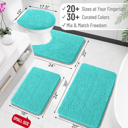 OLANLY Bath Rugs - Extra Soft Chenille, Quick-Dry & Absorbent | 24x16 Teal Machine Washable Mats