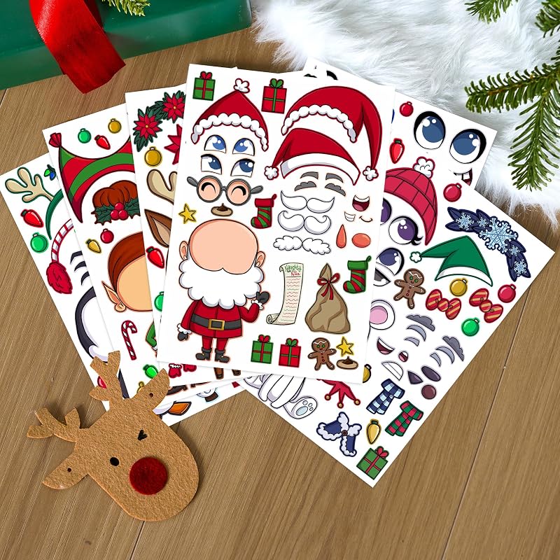 Variation of THIS listing Christmas Make-a-face Sticker Sheets - 36 Pcs Reindeer Snowman Elf For Kids Party Favor Art Craft Classroom
