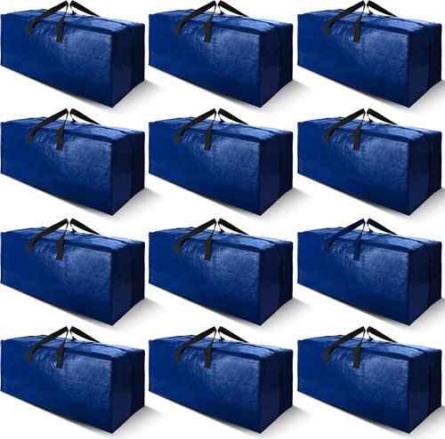 Cosy Family Heavy Duty Moving Bags - 12 Pack with Backpack Straps & Strong Zippers | X-Large Blue Storage Totes