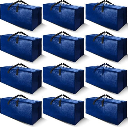 Cosy Family Heavy Duty Moving Bags - 12 Pack with Backpack Straps & Strong Zippers | X-Large Blue Storage Totes