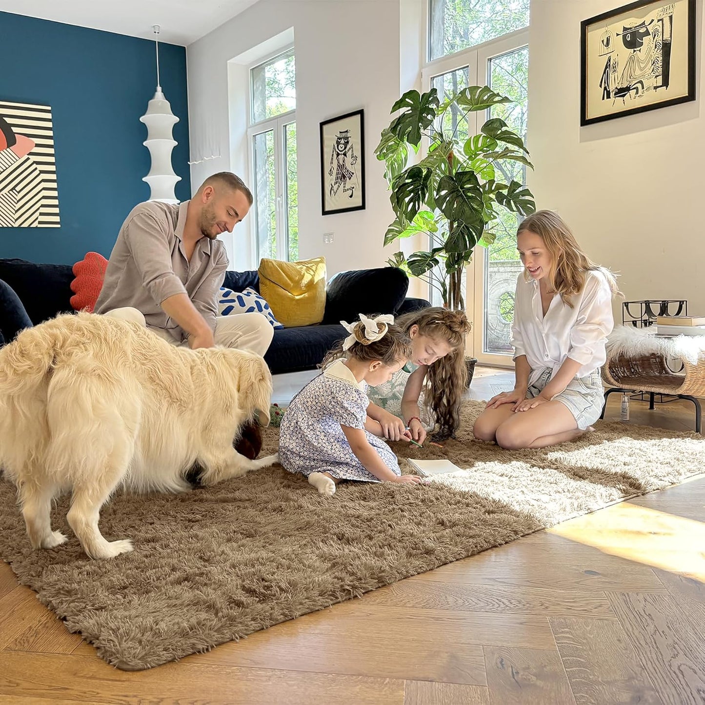 OLANLY Large Area Rug - Soft Fluffy Shaggy Carpet for Living Room & Bedroom | 8x10 Taupe Indoor Decor