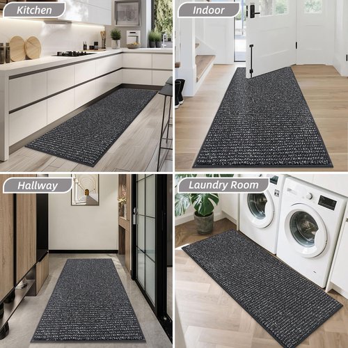 BEQHAUSE Dirt Trapper Door Mat 32" x 72", Non-Slip Washable Doormats Entrance Mat, Dirt Resistant and Absorbent Welcome Mat, Low Profile Floor Mats for Front Back Door and Entryway, Charcoal