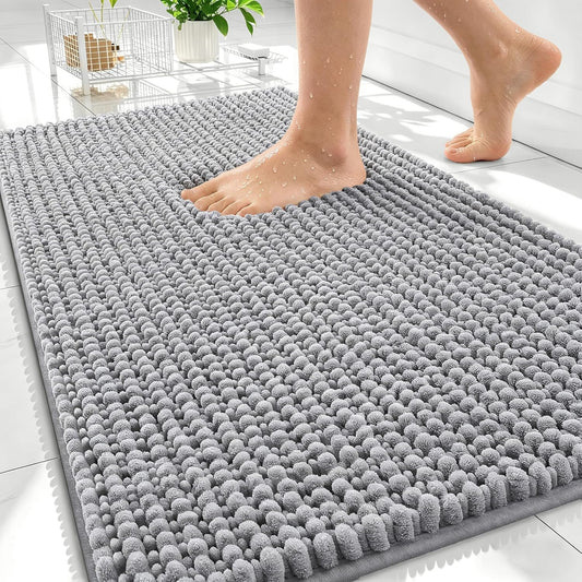 OLANLY Thick Bathroom Rugs - Extra Soft Chenille Bath Mats | 30x20, Absorbent, Rubber Backing, Grey