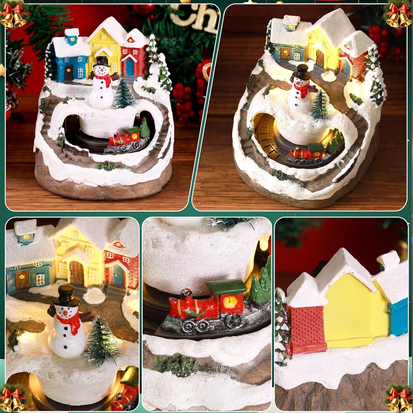 Regine Switzerland Musical Resin Snowman Figurines - LED Spinning Train Holiday Decor | Collectible Indoor Ornaments