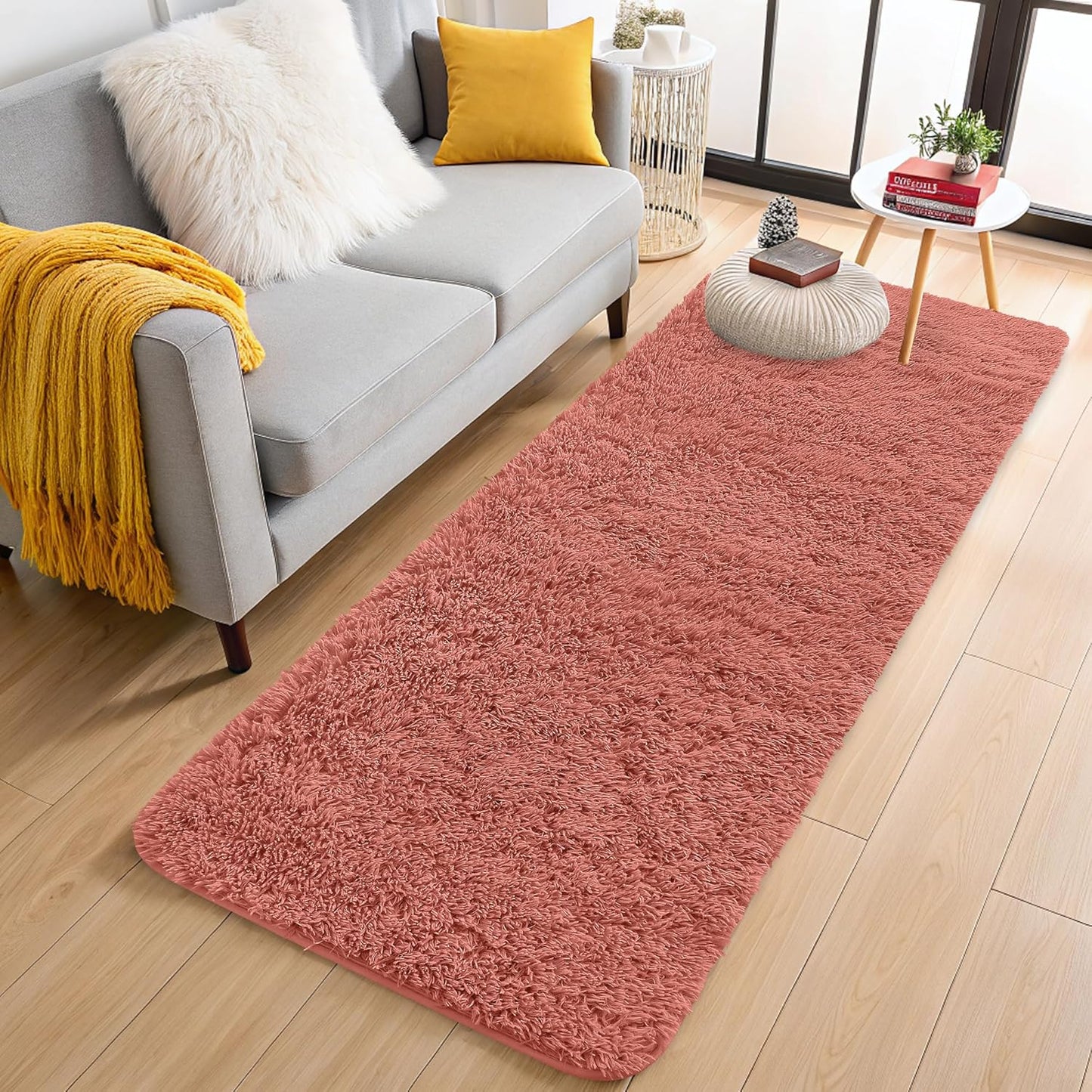 OLANLY Runner Rugs - Soft, Machine Washable Shaggy Design for Hallway & Bedroom | Rust Red 2x6 ft