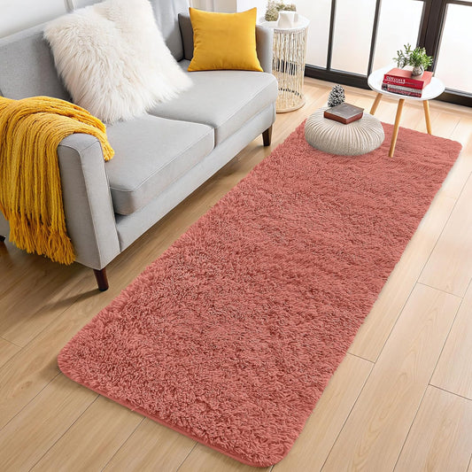 OLANLY Runner Rugs - Soft, Machine Washable Shaggy Carpet for Hallway & Bedroom | Rust Red, 2x8 ft