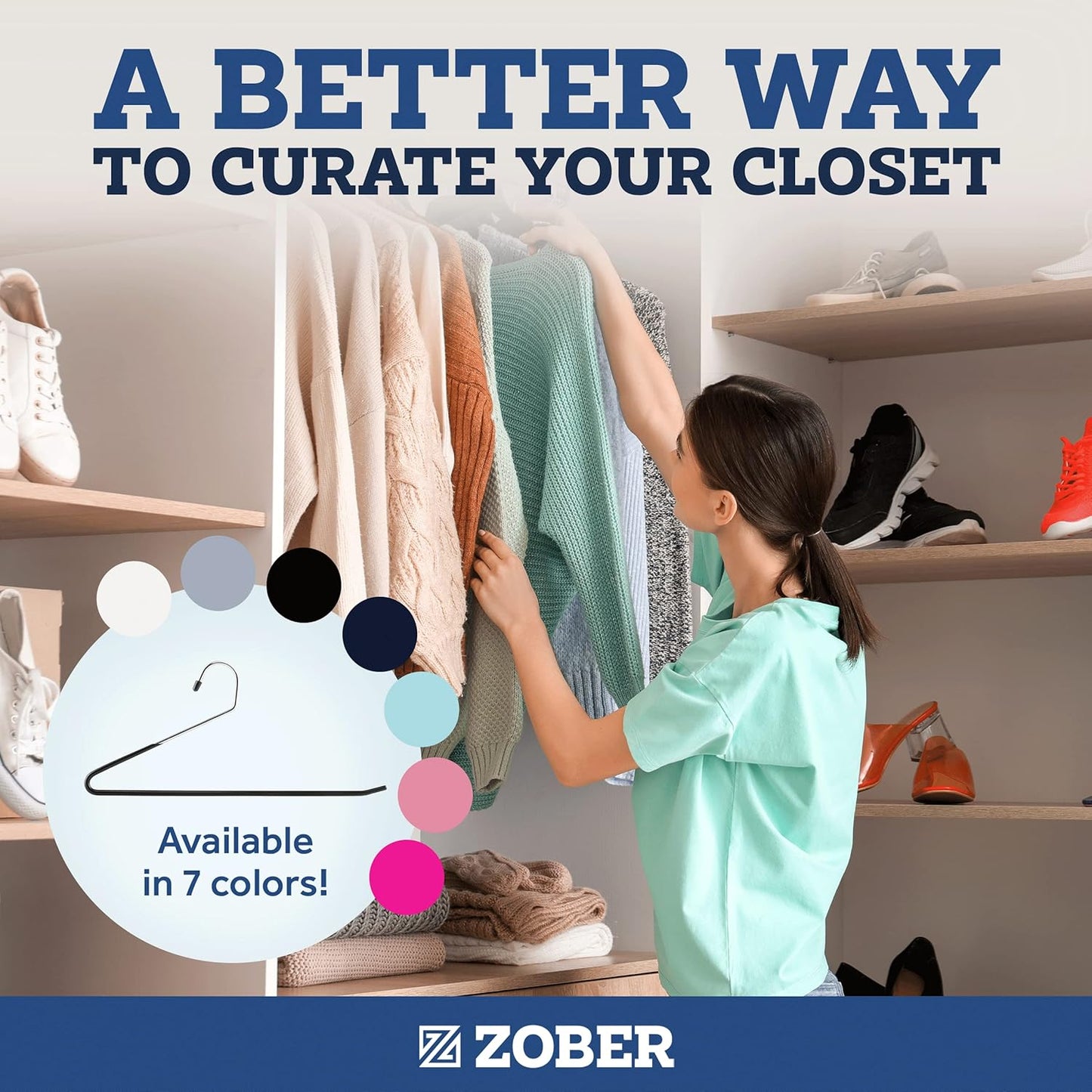 Zober Non-Slip Pants Hangers - 40 Pack Open-Ended Metal Hangers for Jeans & Clothes | Durable & Space-Saving (Black)