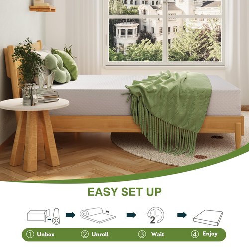 EGOHOME Twin Size Memory Foam Mattress, 10 Inch Bed Mattress in A Box with Cooling Green Tea Gel, Relieve Pressure with Medium Firm Support, CertiPUR-US Certified, 75''L x 38''W, White