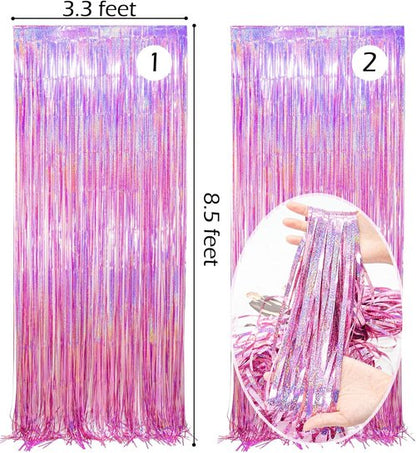 Glitter Pink Foil Fringe Curtain | 2-Pack Metallic Tinsel Backdrop – 3.2x8.2 ft for Parties & Events