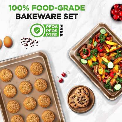 NutriChef Nonstick Baking Sheets - Durable 2-Piece Cookie Sheet Set | Easy to Clean, Oven Safe to 450°F