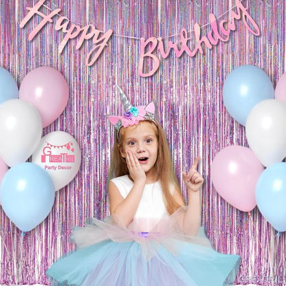 GREATRIL Pink Tinsel Curtain Backdrop - Foil Fringe Streamers for Birthday Girl Party | 2 Packs