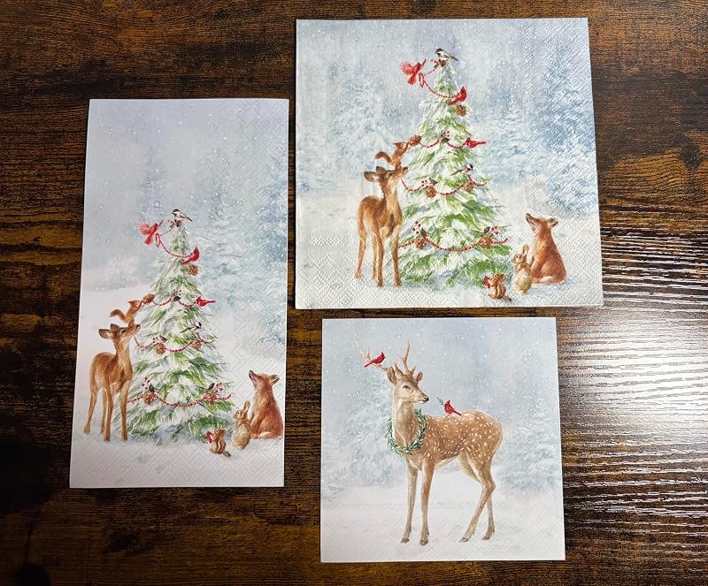 IHR Deer in Snow 5" x 5" 3-Ply Cocktail Napkins, 20-Count – Blue Christmas Table Decor