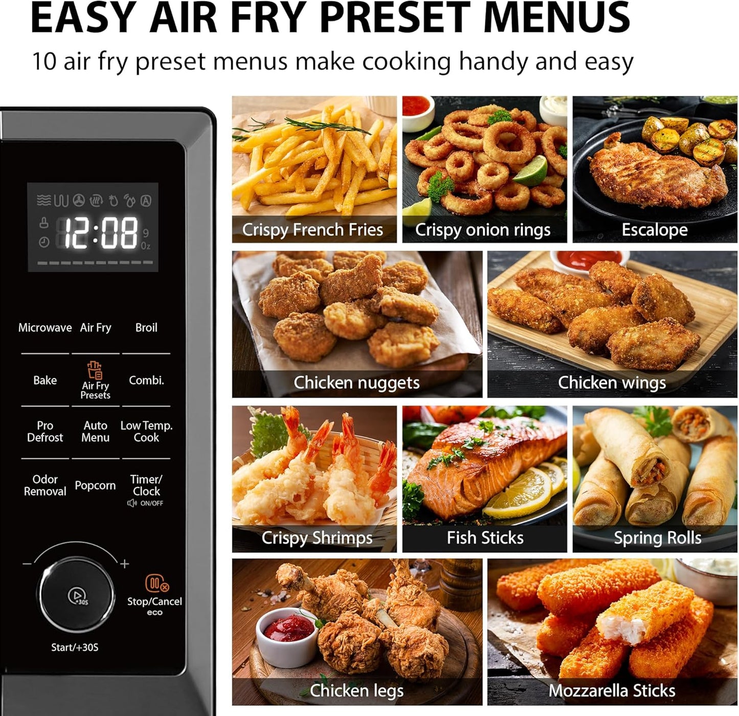 TOSHIBA Air Fryer Combo - 8-in-1 Countertop Microwave Oven with Convection & Broil | 1.0 Cu.ft, Black Stainless Steel