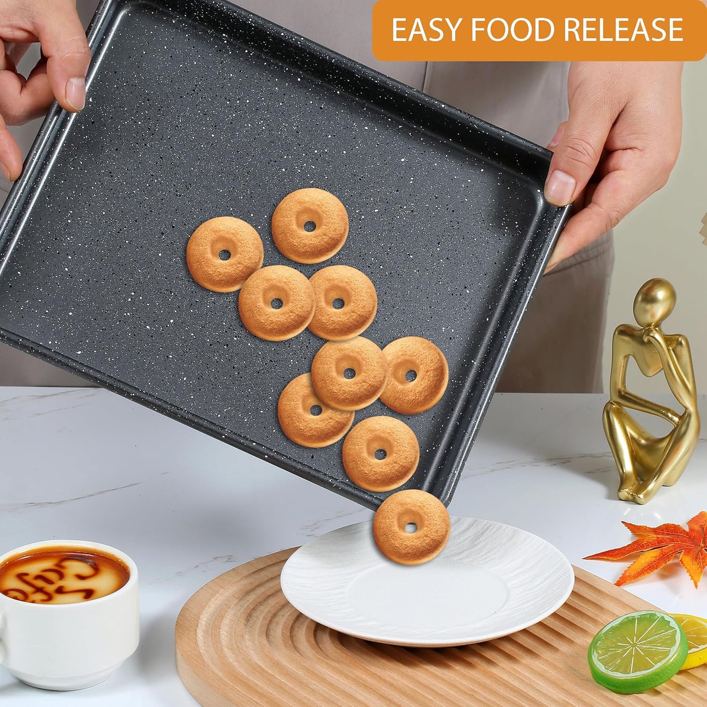 Walooza Nonstick Baking Sheets Set of 2 - Heavy Duty Carbon Steel Cookie Trays, 11x9 Inch, Easy Clean