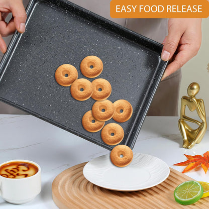 Walooza Nonstick Baking Sheets Set of 2 - Heavy Duty Carbon Steel Cookie Trays, 11x9 Inch, Easy Clean