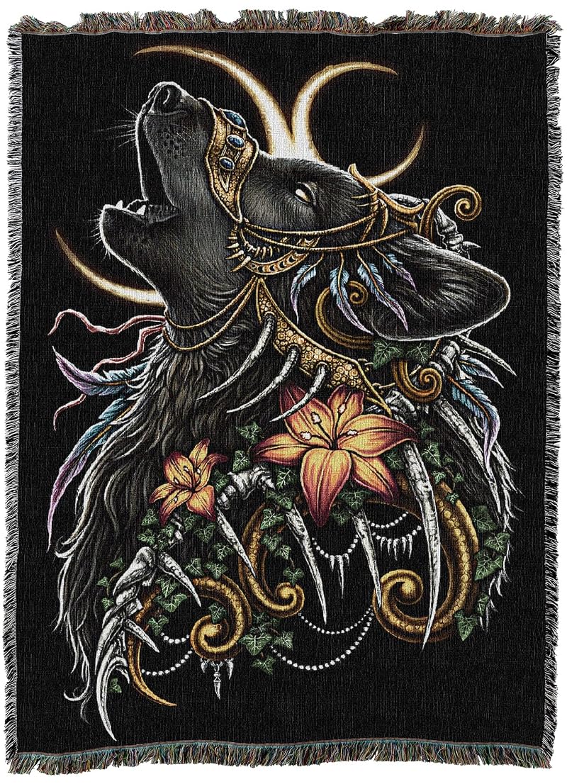 Howling Wolf Throw Blanket by Pure Country Weavers 72x54 - Cotton Wall Tapestry, Made in USA