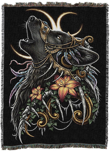 Howling Wolf Throw Blanket by Pure Country Weavers 72x54 - Cotton Wall Tapestry, Made in USA