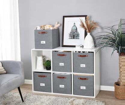 DECOMOMO Storage Cubes - 13x13x13 Fabric Organizer Bins with Labels | 6-Pack in Texture Grey
