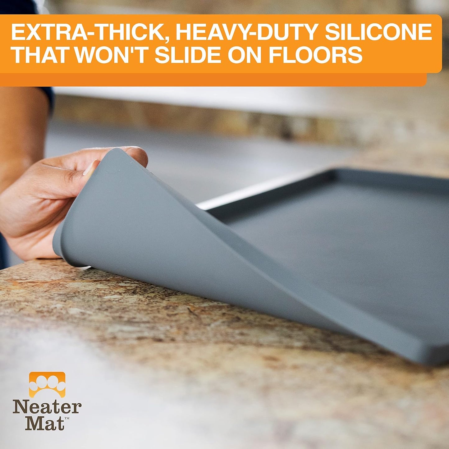 Neater Pet Brands Neater Mat | Waterproof BPA-Free Silicone Pet Food Mat - 19" x 12", Gunmetal Grey