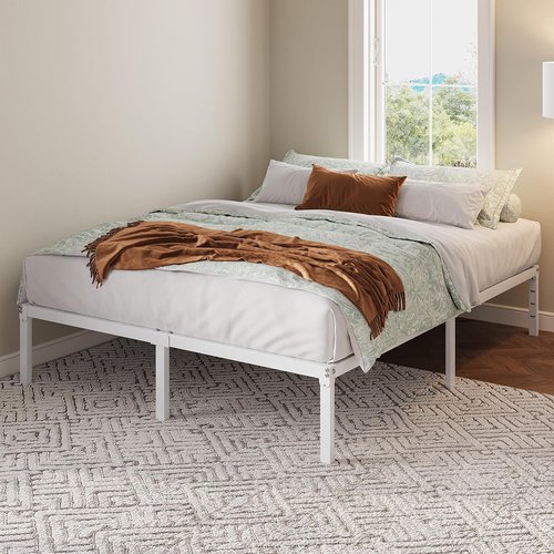 Allewie Queen Bed Frame - 12-Inch Metal Platform with Storage | No Box Spring Needed, Easy Assembly, White