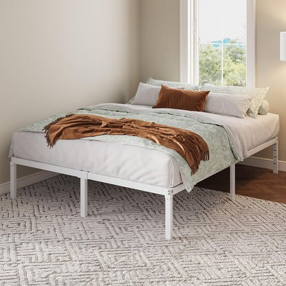 Allewie Queen Bed Frame - 12-Inch Metal Platform with Storage | No Box Spring Needed, Easy Assembly, White