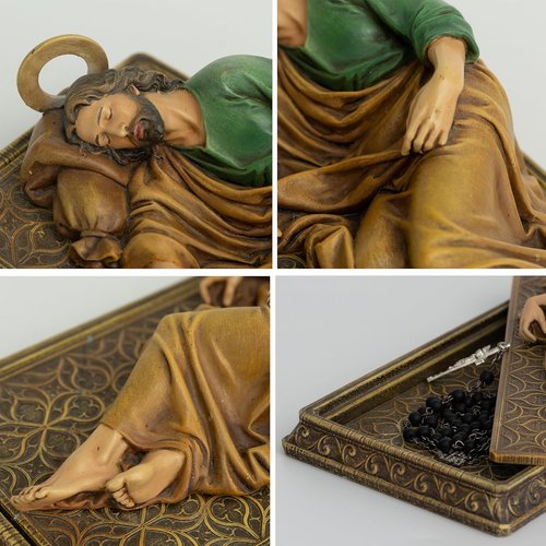 Buildclassic Saint Joseph Sleeping Statue - Hand-Painted Religious Decor with Metal Halo & Prayer Card Holder | 8.8" L, Dark Full Color