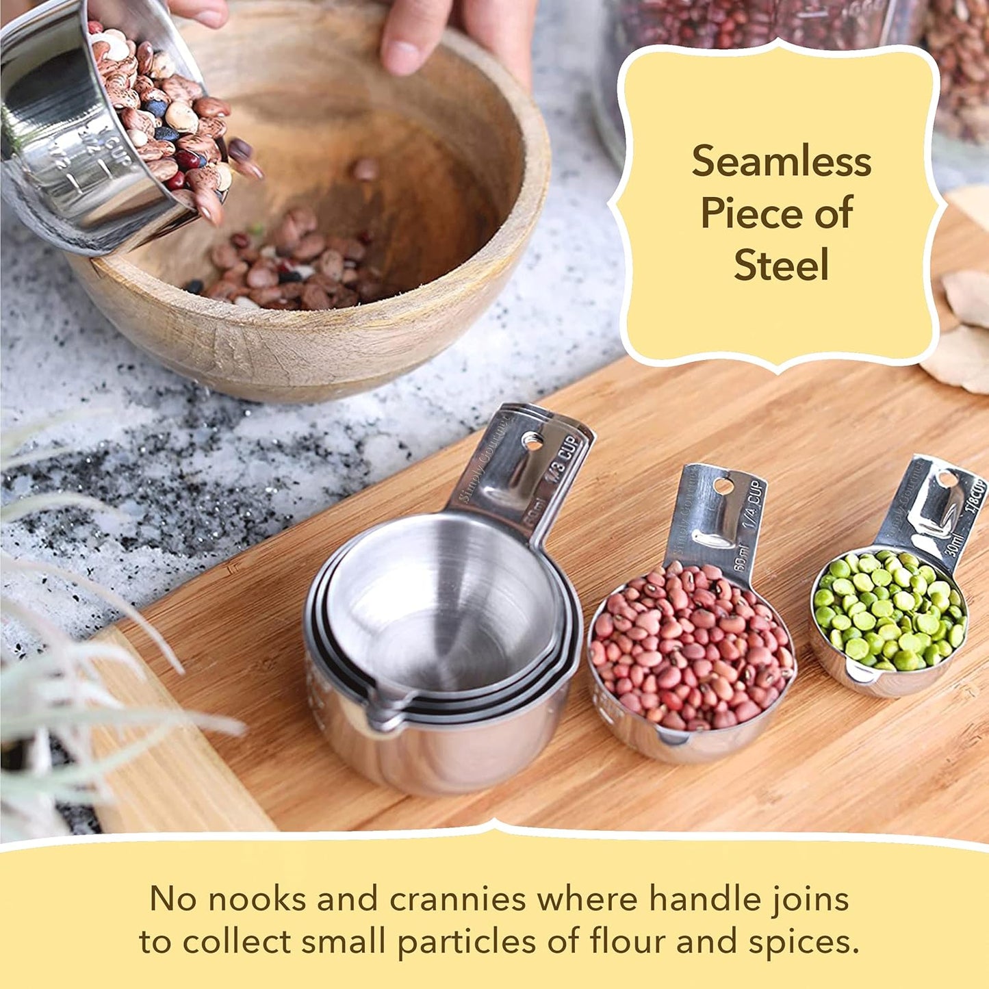 Simply Gourmet Measuring Cups - Set of 7 Stackable 304 Stainless Steel Kitchen Gadgets for Liquid & Dry Ingredients