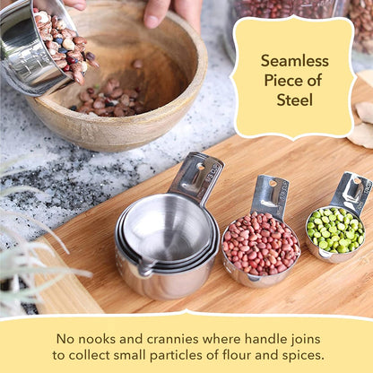Simply Gourmet Measuring Cups - Set of 7 Stackable 304 Stainless Steel Kitchen Gadgets for Liquid & Dry Ingredients