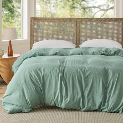 Bedsure Sage Green Duvet Cover - Extra Soft Prewashed Cotton-Like Polyester | Queen Size 90x90 Inches with Zipper Closure