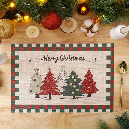 Light Yellow 6-Count Christmas Placemats Set with Non-Slip Heatproof PVC - Washable