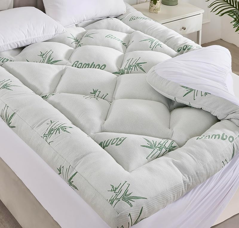 Queen Memory Foam Mattress Topper 3" with Bamboo Cooling 8-21" Deep Pocket - Green Variation
