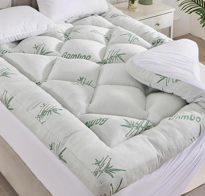 Queen Memory Foam Mattress Topper 3" with Bamboo Cooling 8-21" Deep Pocket - Green Variation
