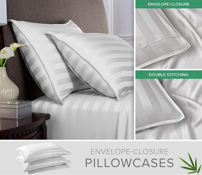 Pure Bamboo California King Sheets - 100% Organic Viscose Bed Set, Soft & Cooling | Jacquard White