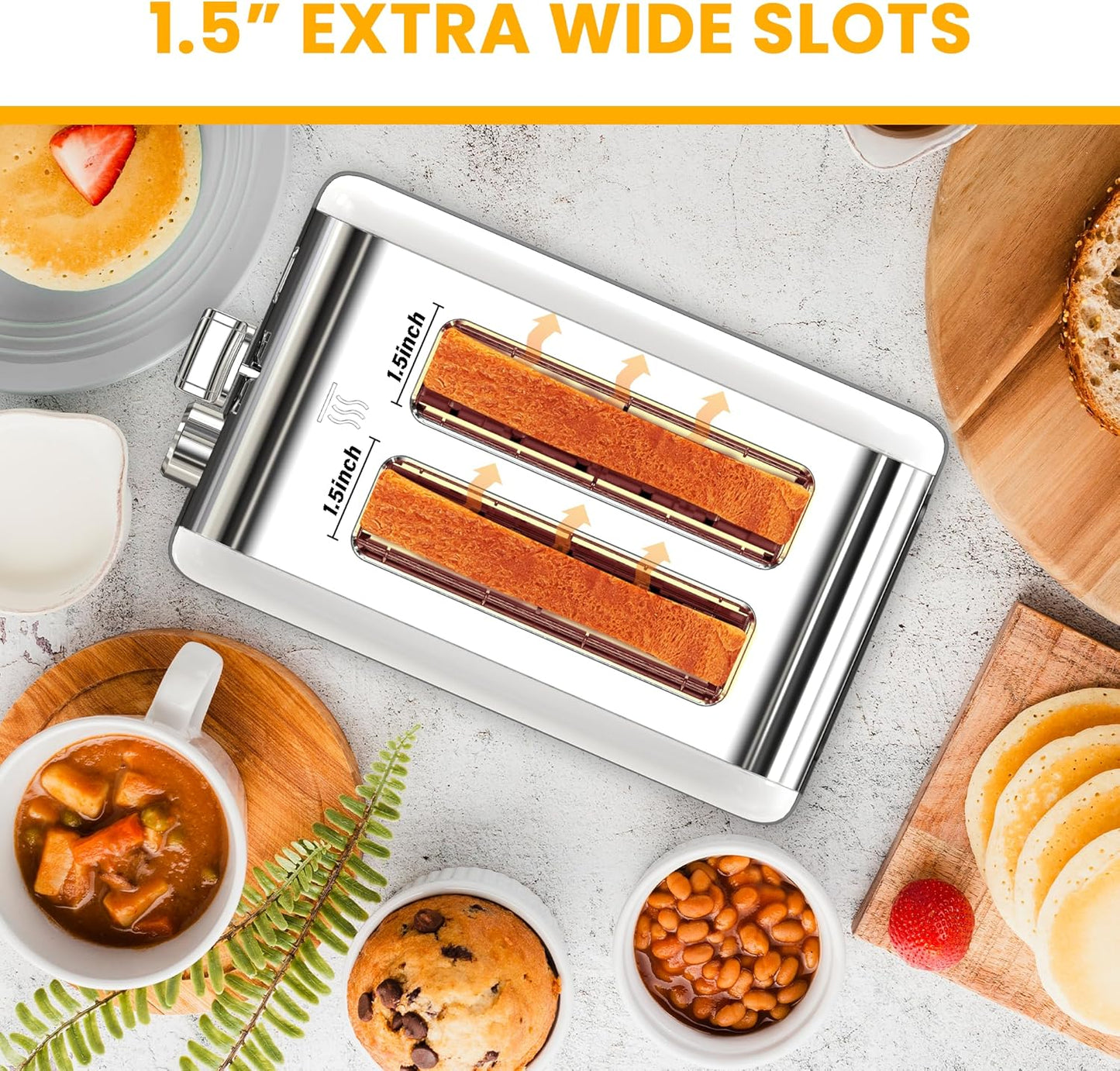 Simple Deluxe 2-Slice Toaster - 6 Browning Settings, Extra Wide Slot & Removable Crumb Tray - White