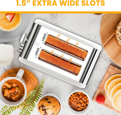 Simple Deluxe 2-Slice Toaster - 6 Browning Settings, Extra Wide Slot & Removable Crumb Tray - White