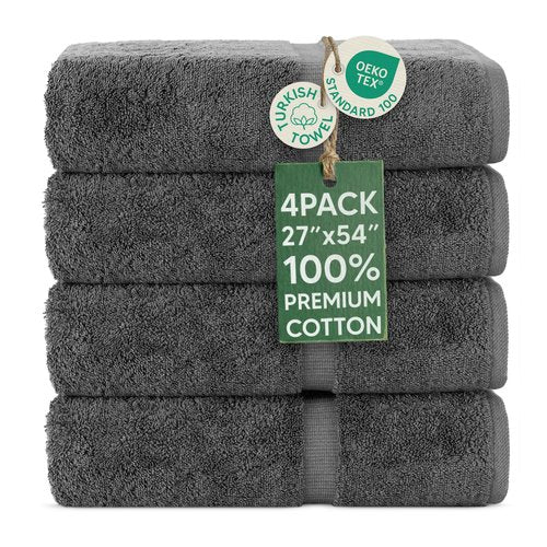 Chakir Turkish Linens | Hotel & Spa Quality 100% Cotton Premium Turkish Towels | Soft & Absorbent (4-Piece Bath Towels, Dark Gray)