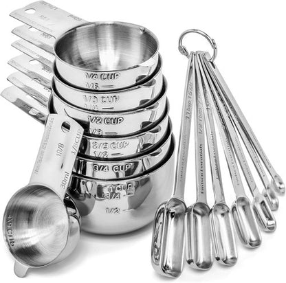 Hudson Essentials Stainless Steel Measuring Cups & Spoons Set - 14 Piece Kitchen Tool Set