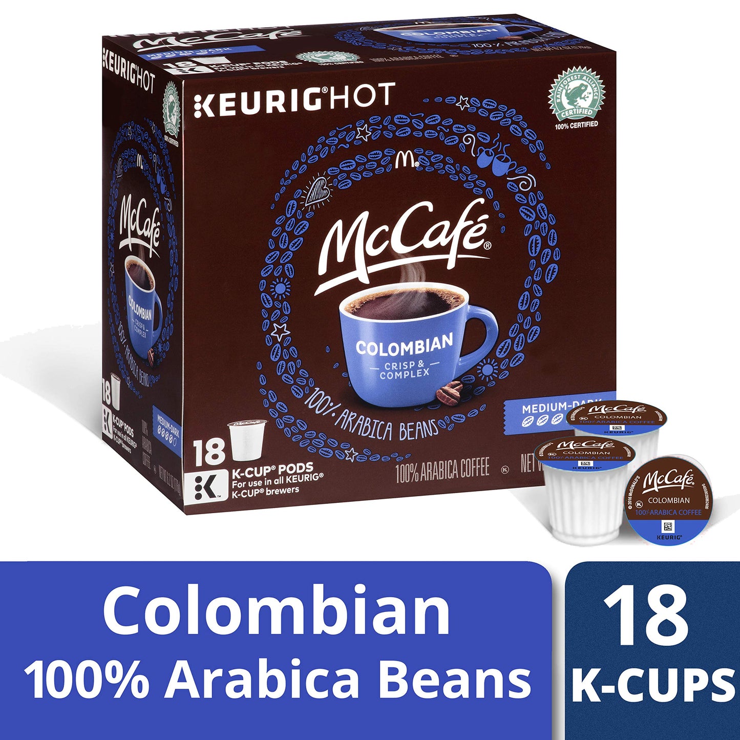 McCafé Colombian Medium Dark Roast K-Cup Coffee Pods (72 Pods, 4 Packs of 18)