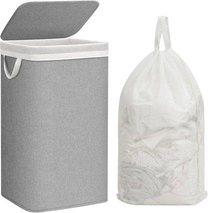 Storage Maniac Metal Frame Laundry Hamper - 90L Tall Basket with Lid & Removable Bag | Gray