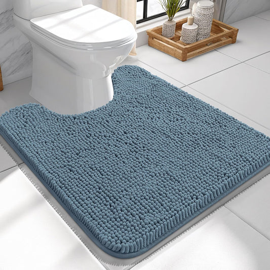 OLANLY U-Shaped Toilet Rugs - Extra Soft Chenille Bathroom Mat | 24x24, Quick-Dry, Non-Slip, Airy Blue