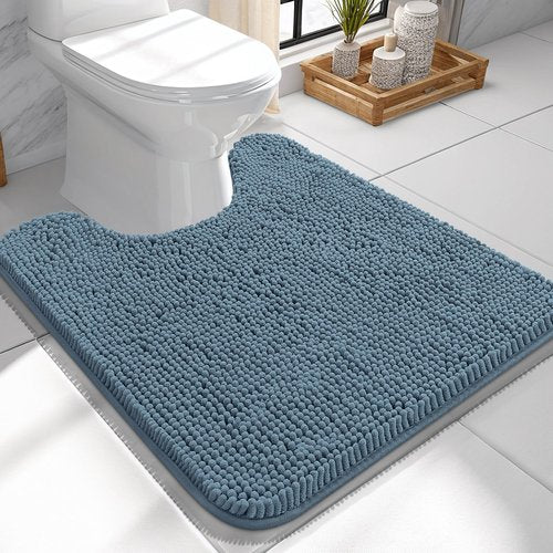 OLANLY Toilet Rugs U-Shaped 24x24, Extra Soft Absorbent Chenille Contour Bathroom Rugs for Toilet, Dry Quickly, Machine Washable, Non-Slip Bath Mat, Airy Blue