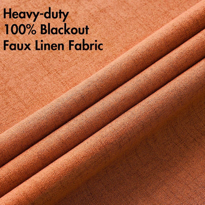 MIULEE Linen Curtains - 100% Blackout Thermal Insulated Drapes | Orange Grommet, 52 x 90 Inch (2 Panels)