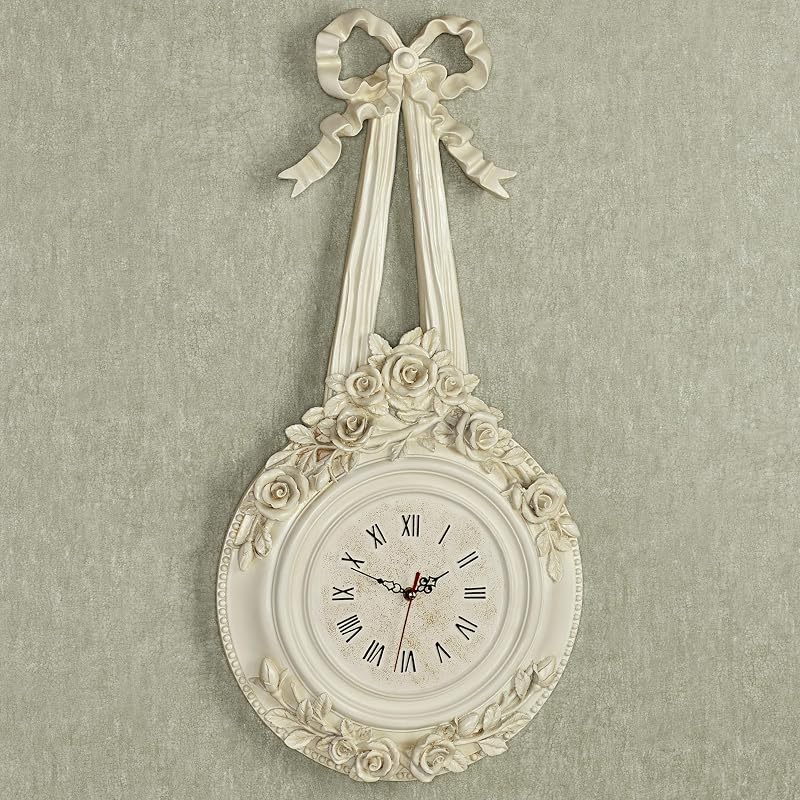Touch of Class Ribbons and Roses Wall Clock - Antique White, 13in Wide